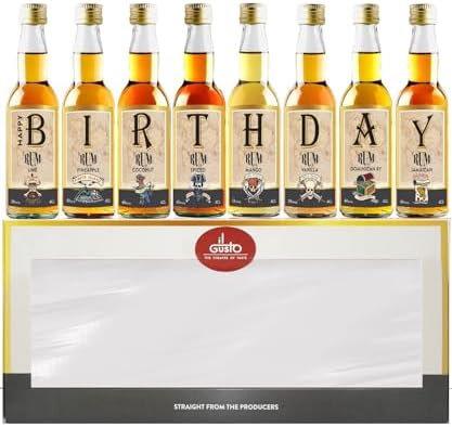 IL GUSTO Birthday Rum Tasting Gift Set - 8 Miniature Caribbean Rums in Wood Box
