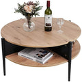 Round Wood Coffee Table – 2-Tier Industrial Sofa Table