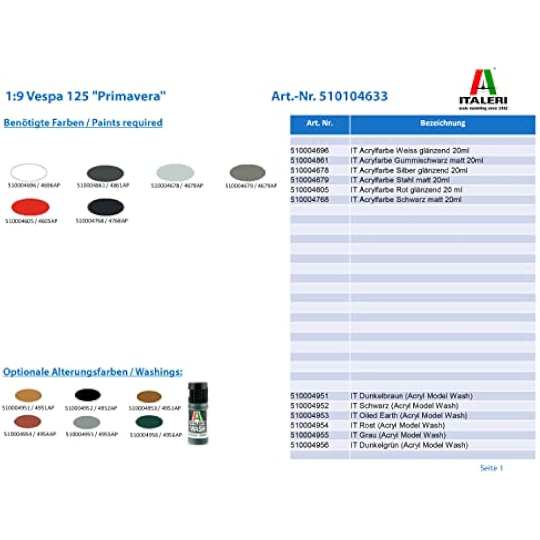 Italeri Vespa 125 Primavera - Detailed 1:10 Scale Model Building Kit