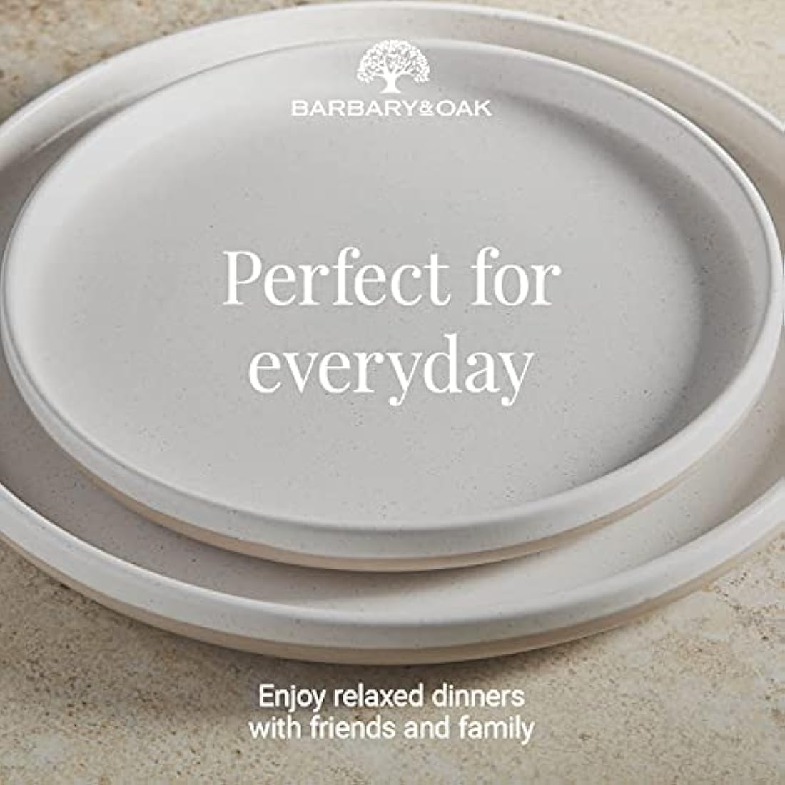 Barbary & Oak Avena 16 Piece Stoneware Dinnerware Set | Linen White