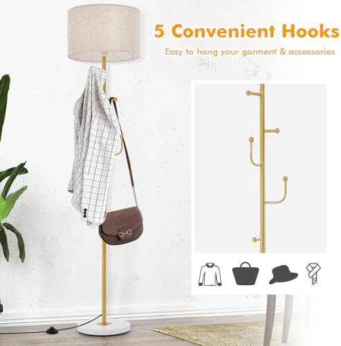 Floor Lamp with Coat Rack – Modern Linen Standing Light