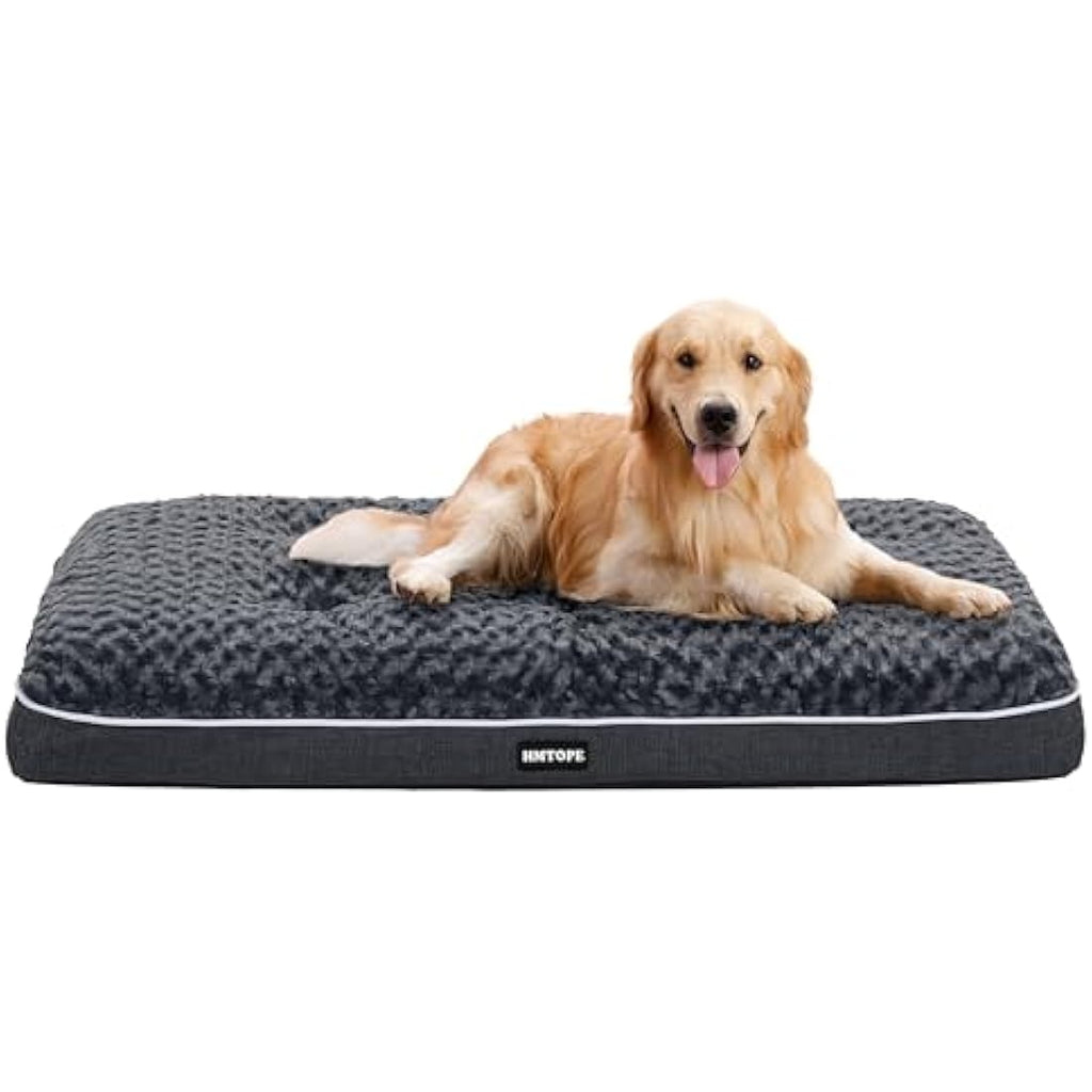 HMTOPE Orthopaedic Dog Bed – Washable Fleece Cushion, Dark Grey, 105cm