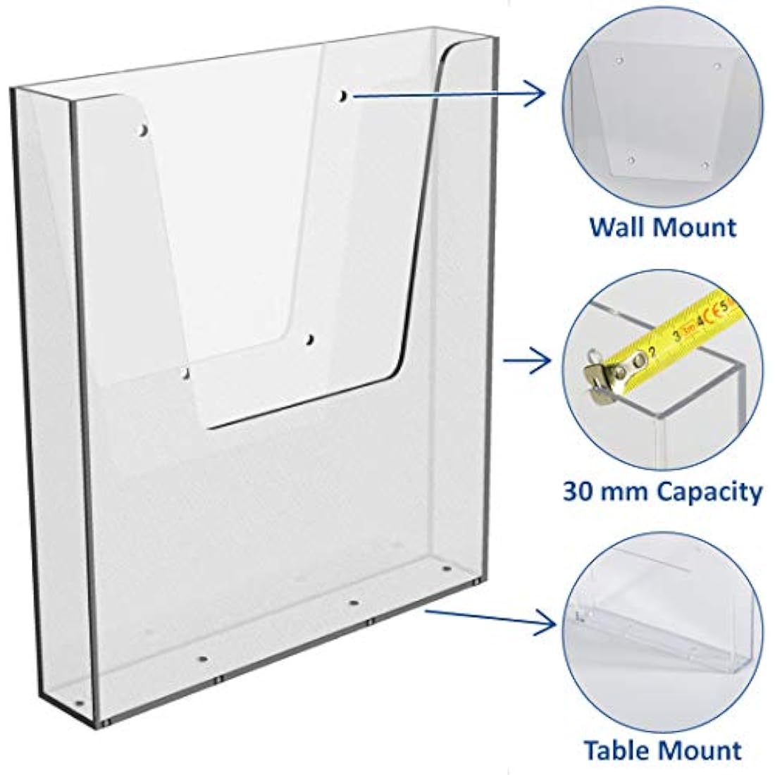 Jolof Store A4 Wall Mounted Brochure Holder | Clear Acrylic Flyer Stand