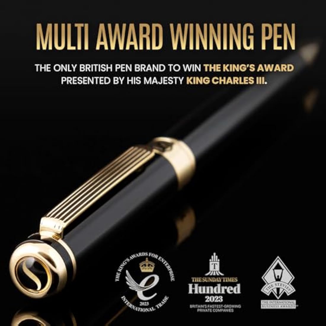 Scriveiner Black Lacquer Ballpoint Pen – Luxury Gold Plated Executive