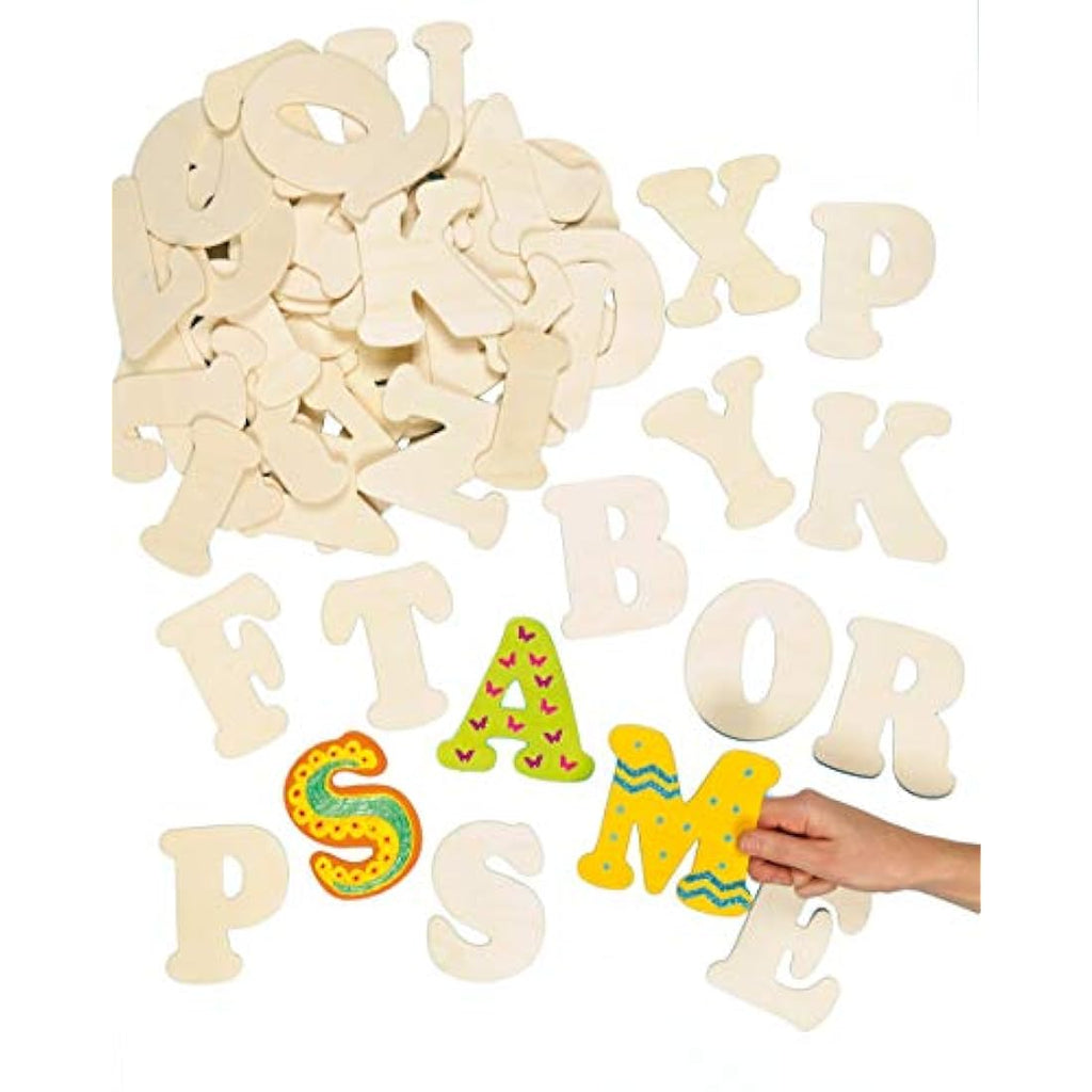 Baker Ross Wooden Letter Templates - 52 Pack Alphabet Stencils, 11cm