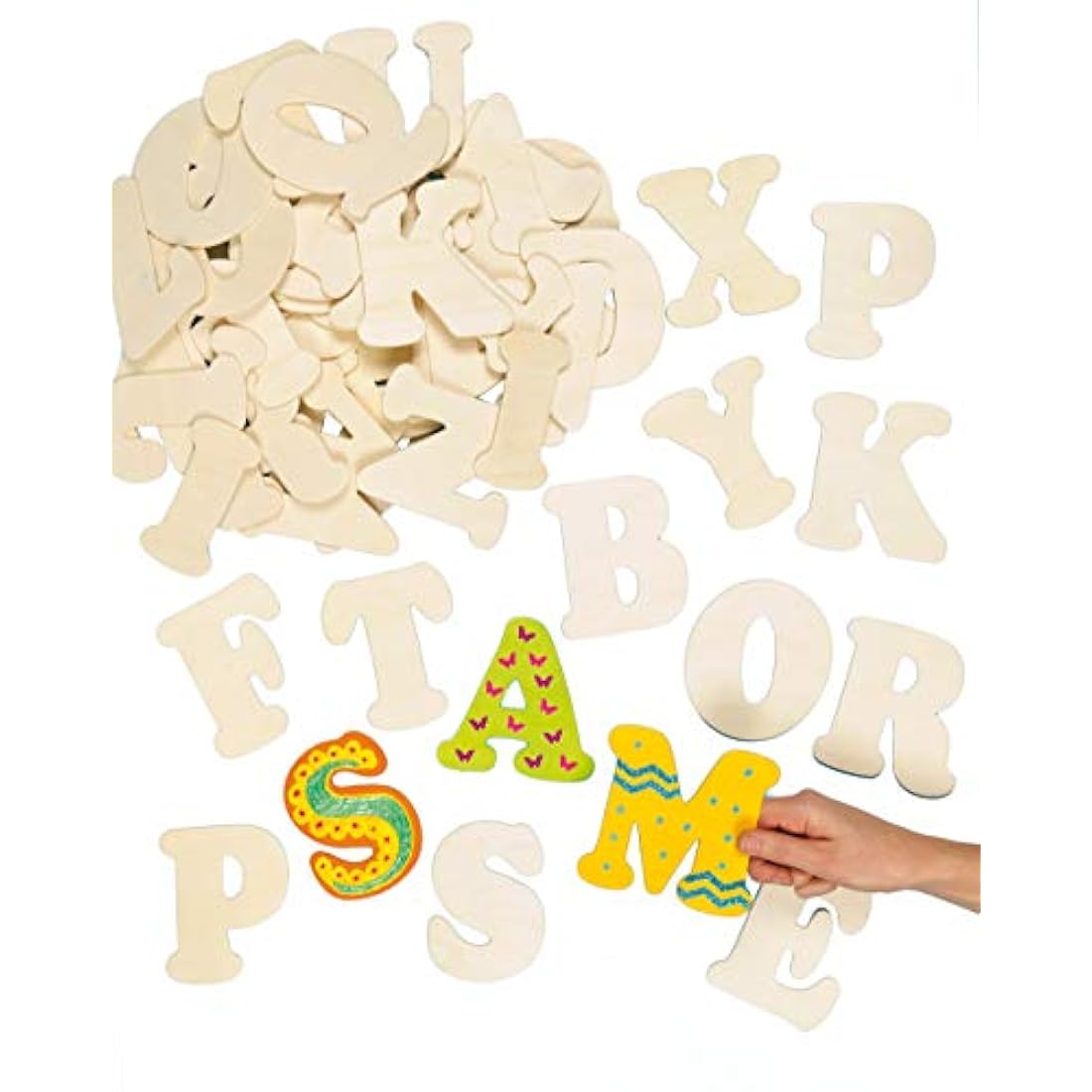 Baker Ross Wooden Letter Templates - 52 Pack Alphabet Stencils, 11cm
