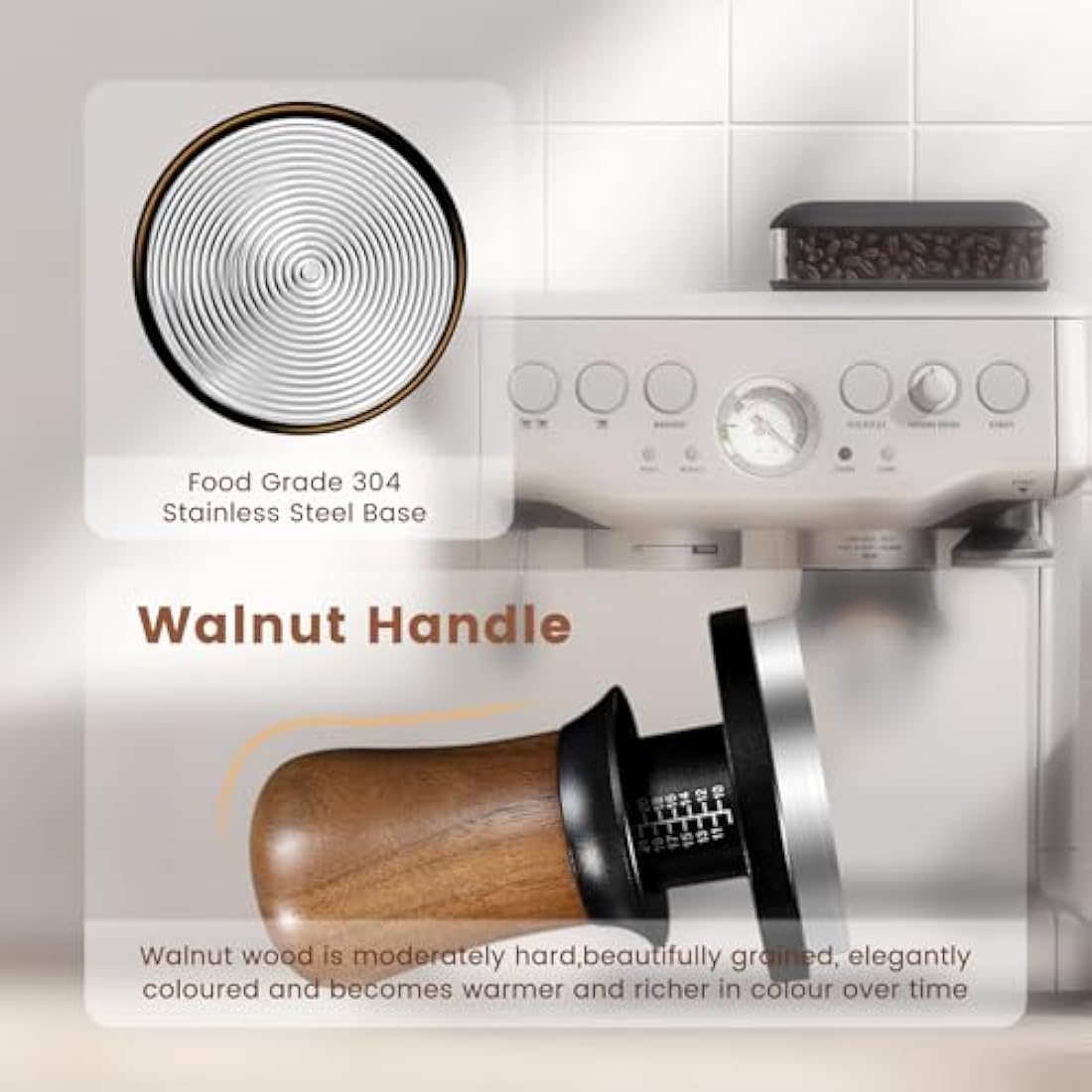 NOTSEK 54mm Calibrated Espresso Tamper – 30lb Spring Loaded Ripple Base