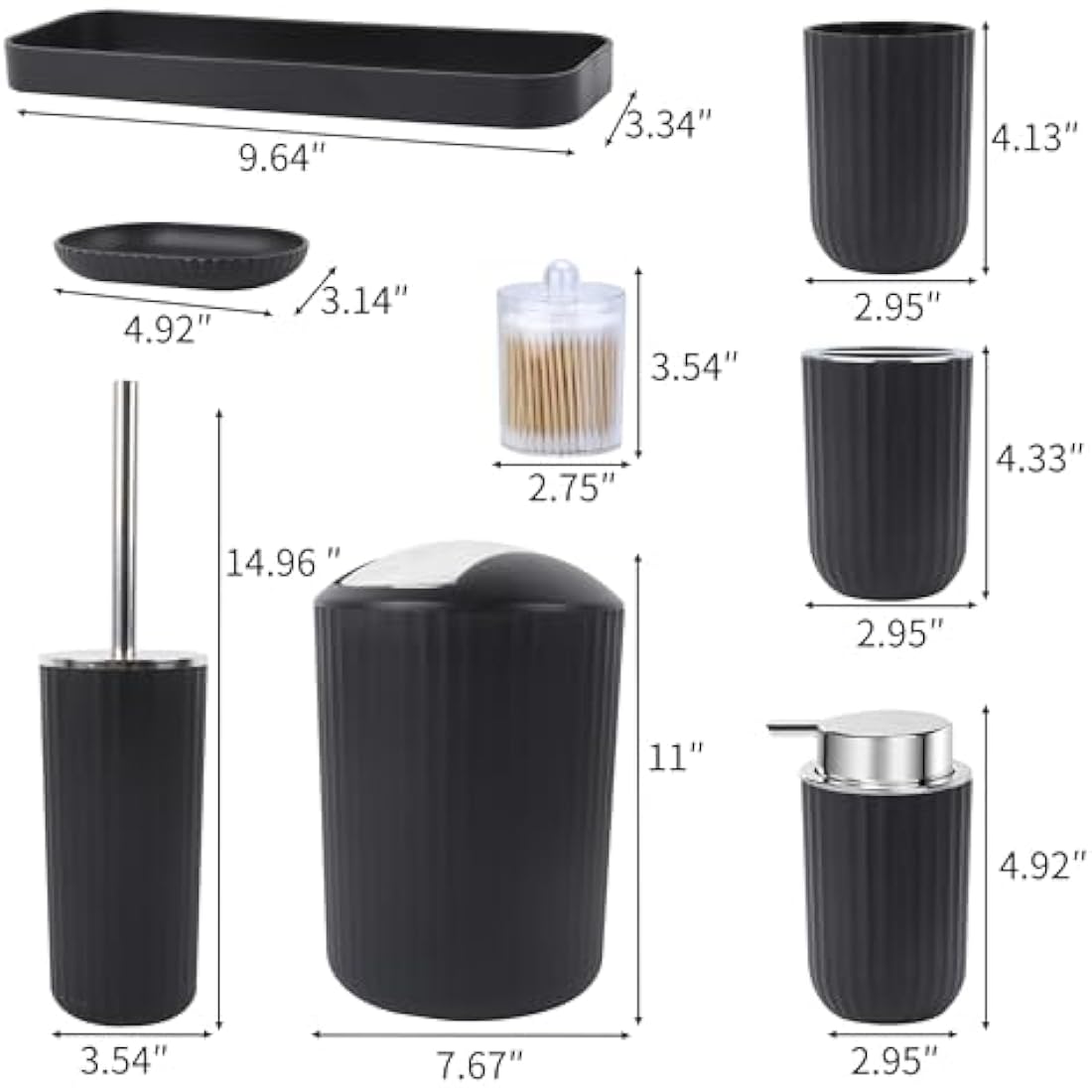 Jolof Store 8-Piece Bathroom Accessories Set with Trash Can - Black