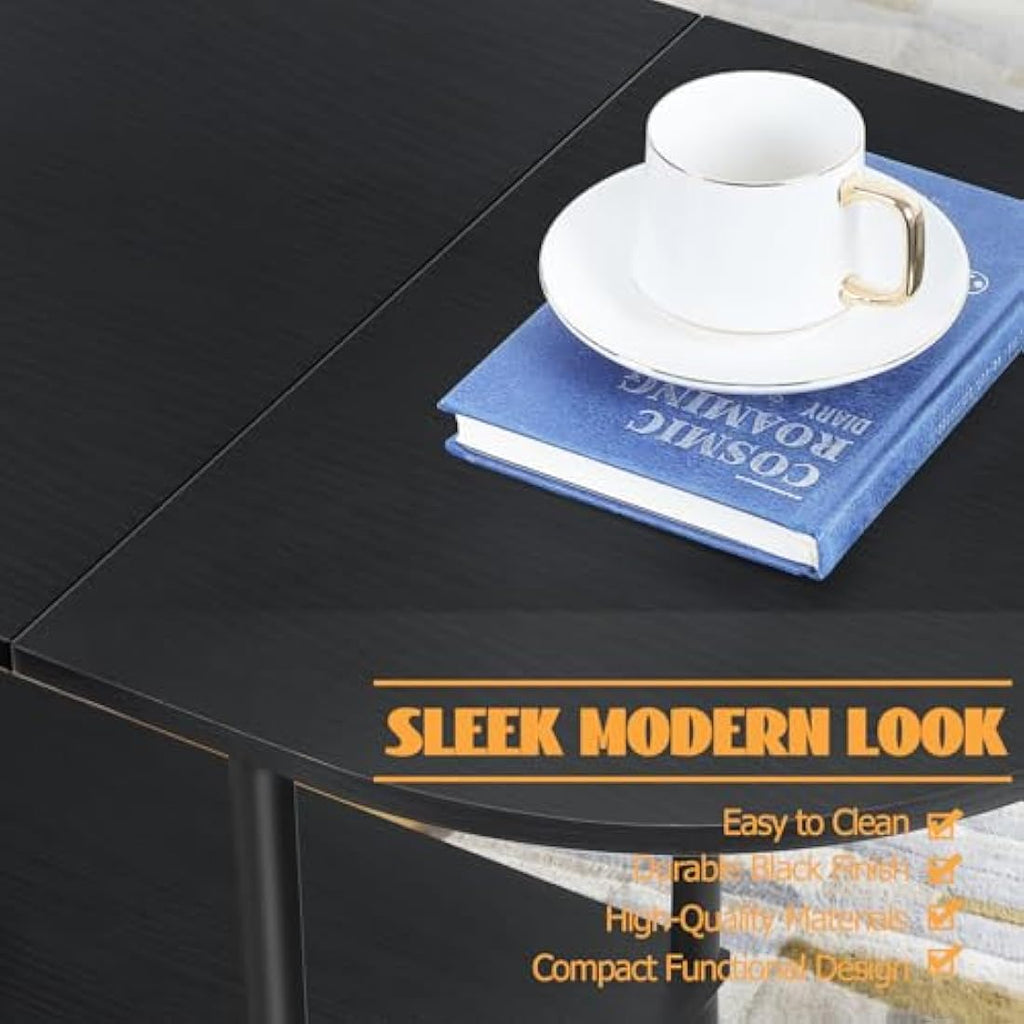 Oval Coffee Table – 2-Tier Modern Black Wood Center Table
