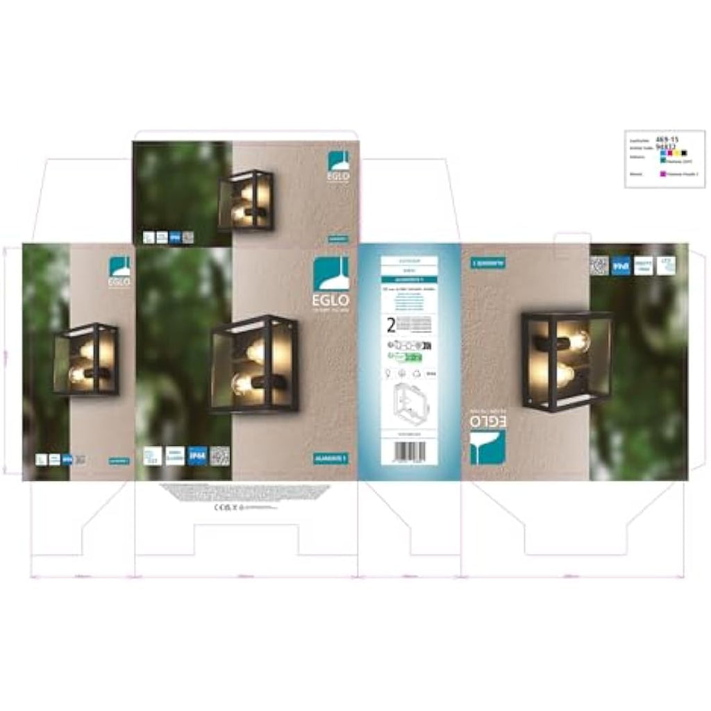Eglo Alamonte 1 Outdoor Ceiling Light – Black Steel & Glass IP44