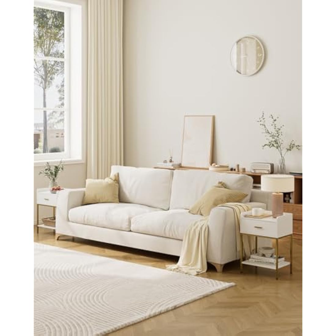 Modern Nightstand | 3-Tier White Bedside Table with Gold Legs