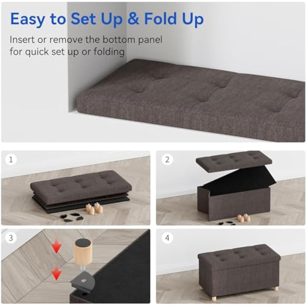 BRIAN & DANY Linen Storage Ottoman – Foldable Bench with Wood Legs