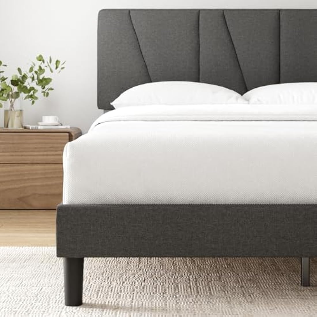 ZINUS Maya King Platform Bed Frame – Upholstered Headboard – Dark Grey
