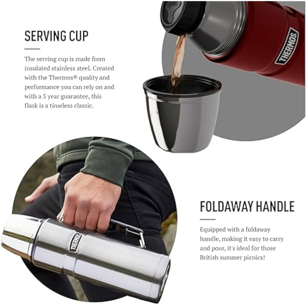Thermos Stainless King Travel Flask – 1.2L Gun Metal Insulated Bottle