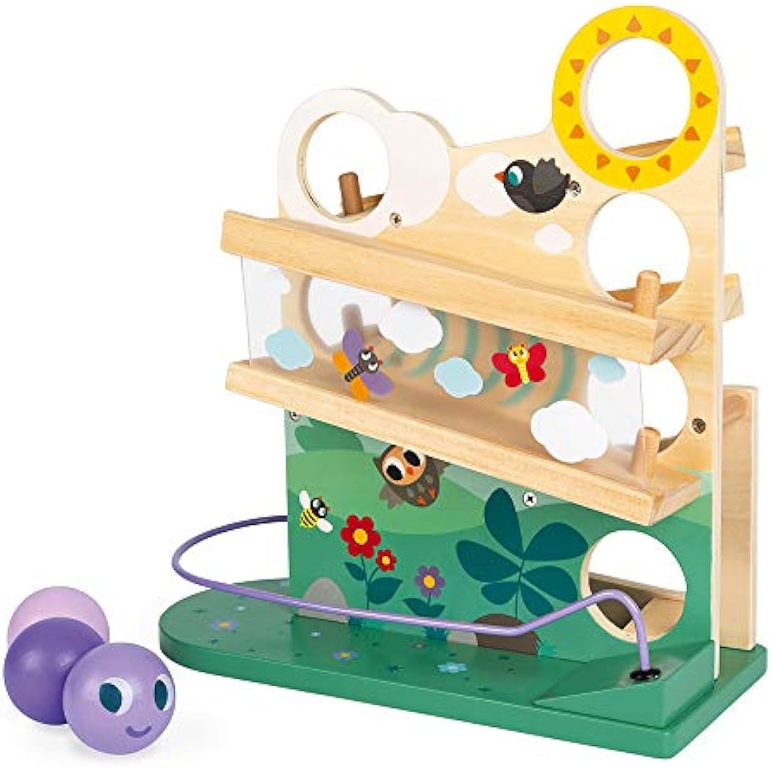 Janod Wooden Caterpillar Ball Track – Toddler Sensory & Motor Toy