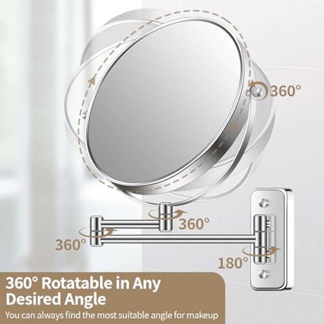 BTremary 9” Wall Mounted Makeup Mirror | 1X/7X Magnifying Chrome Vanity