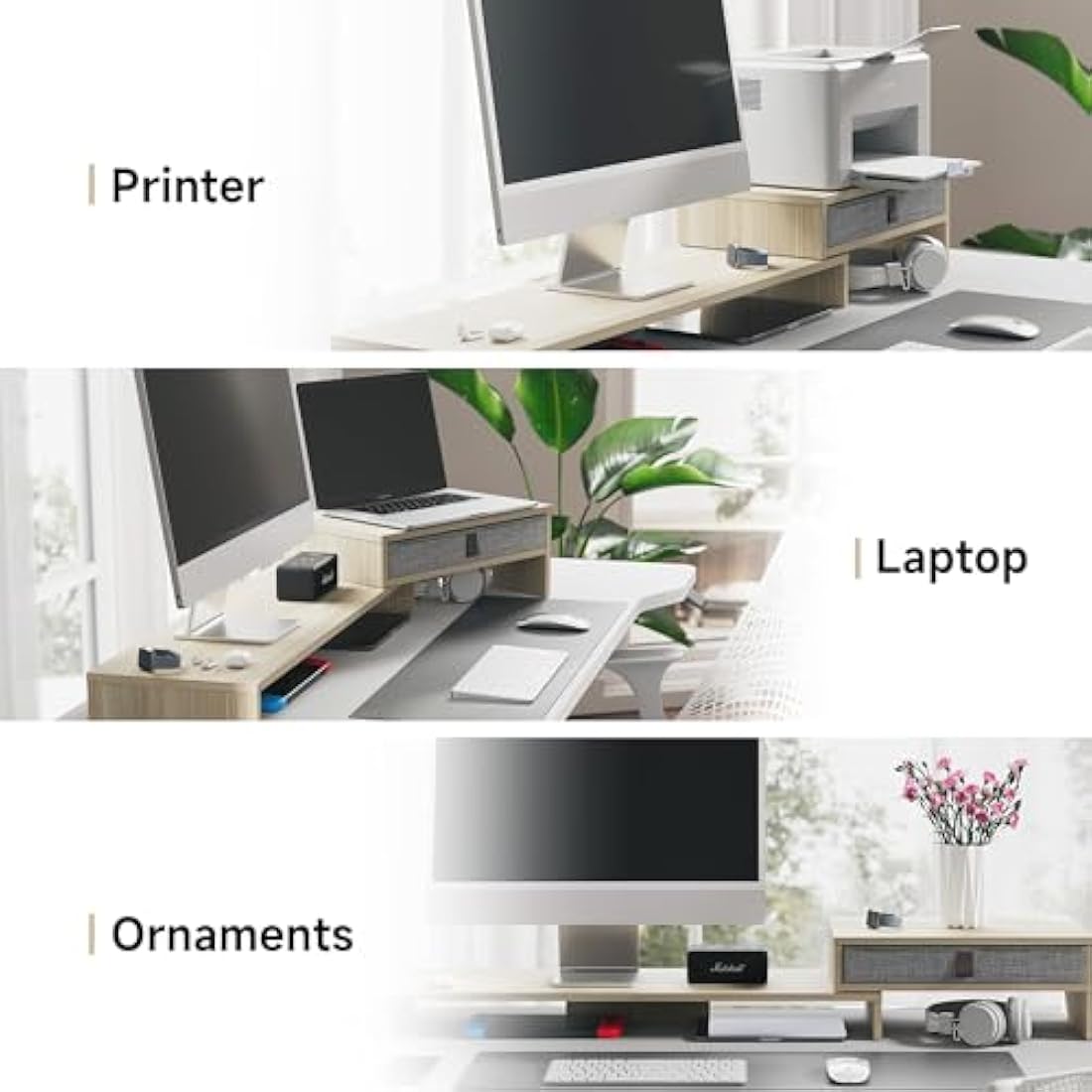 Fenge Dual Monitor Stand – Adjustable Wood Riser with Storage Drawer