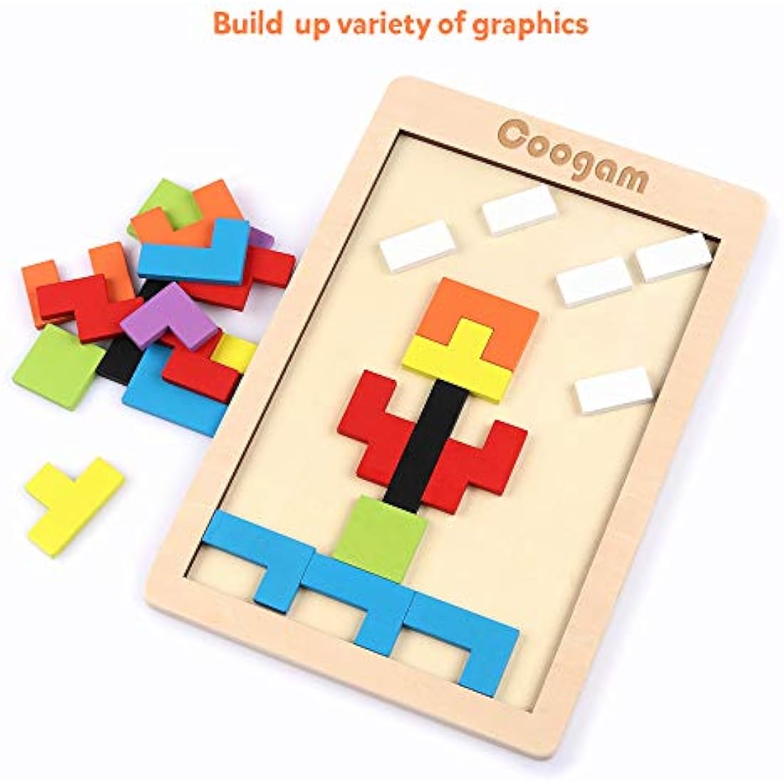 Coogam Wooden Tangram Brain Teaser Puzzle – 40pc Educational Jigsaw Toy