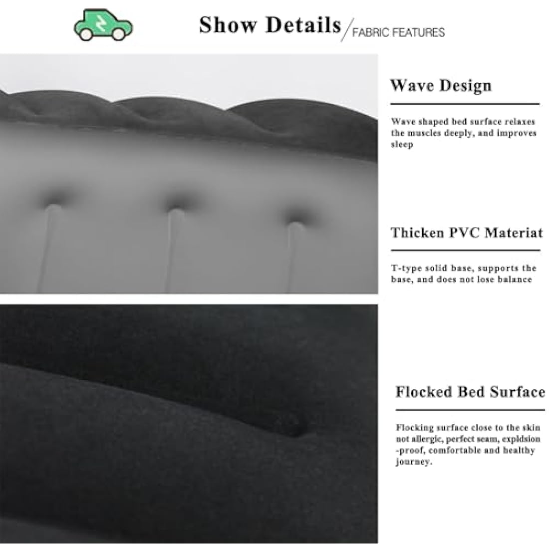 MEIRRAI Inflatable Car Mattress Gap Filler | Flocking Travel Bed for SUV