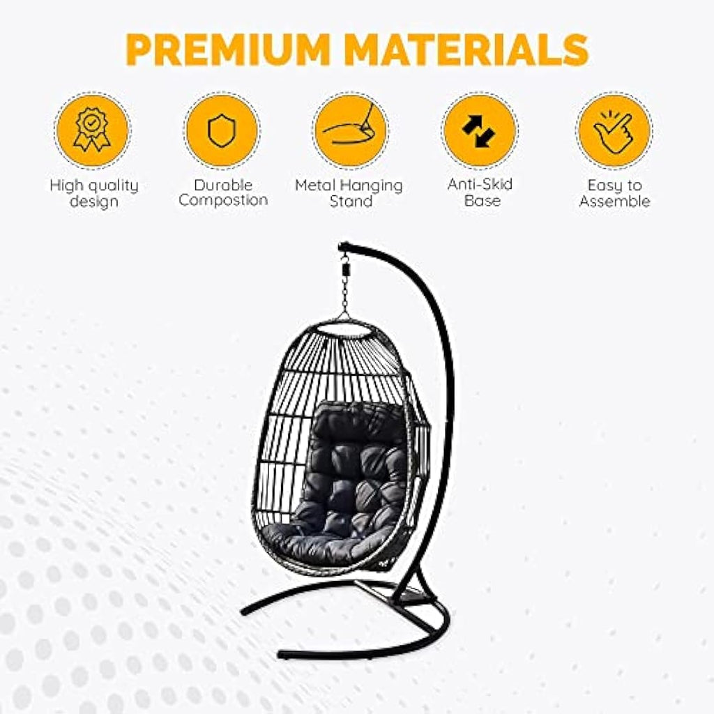 SEDOL Foldable Hanging Egg Chair with Stand | Grey Rattan Swing Chair