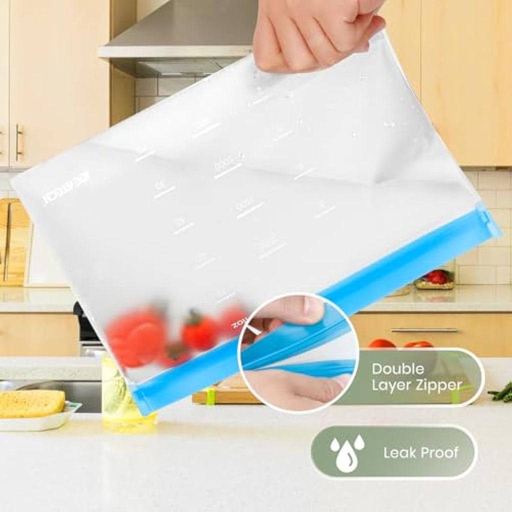 IDEATECH 20 Pack Reusable Freezer Bags – Leakproof PEVA Food Storage