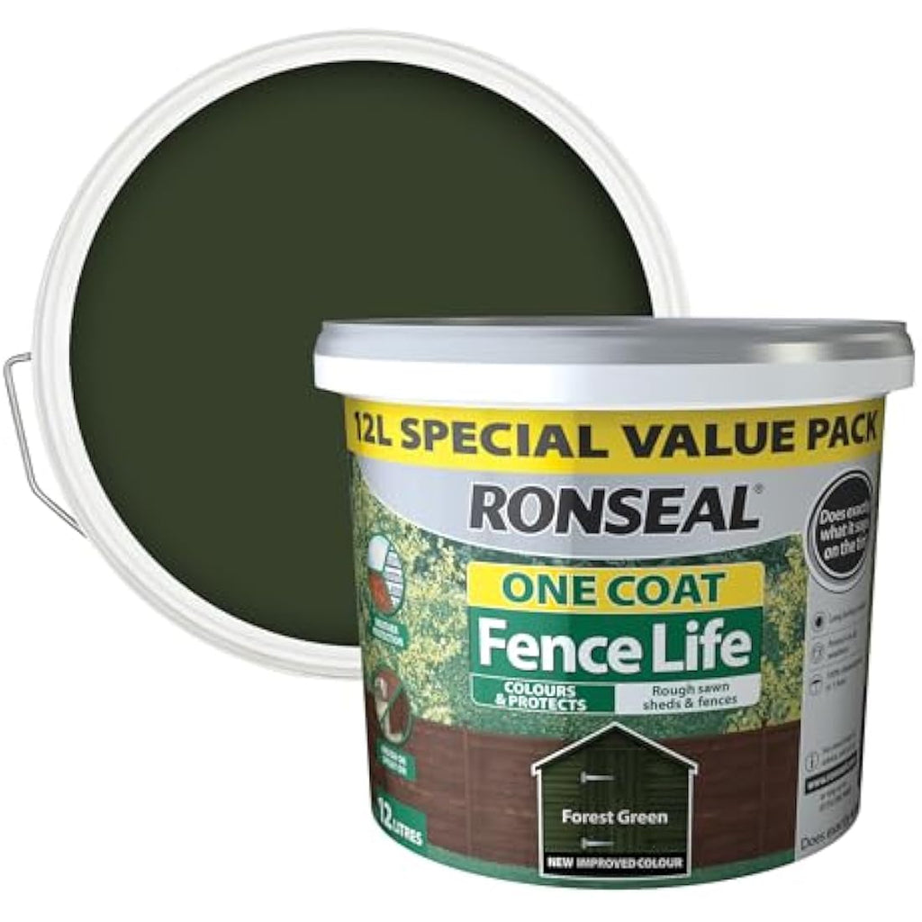 Ronseal One Coat Fence Life - Forest Green Wood Paint & Stain - 12L