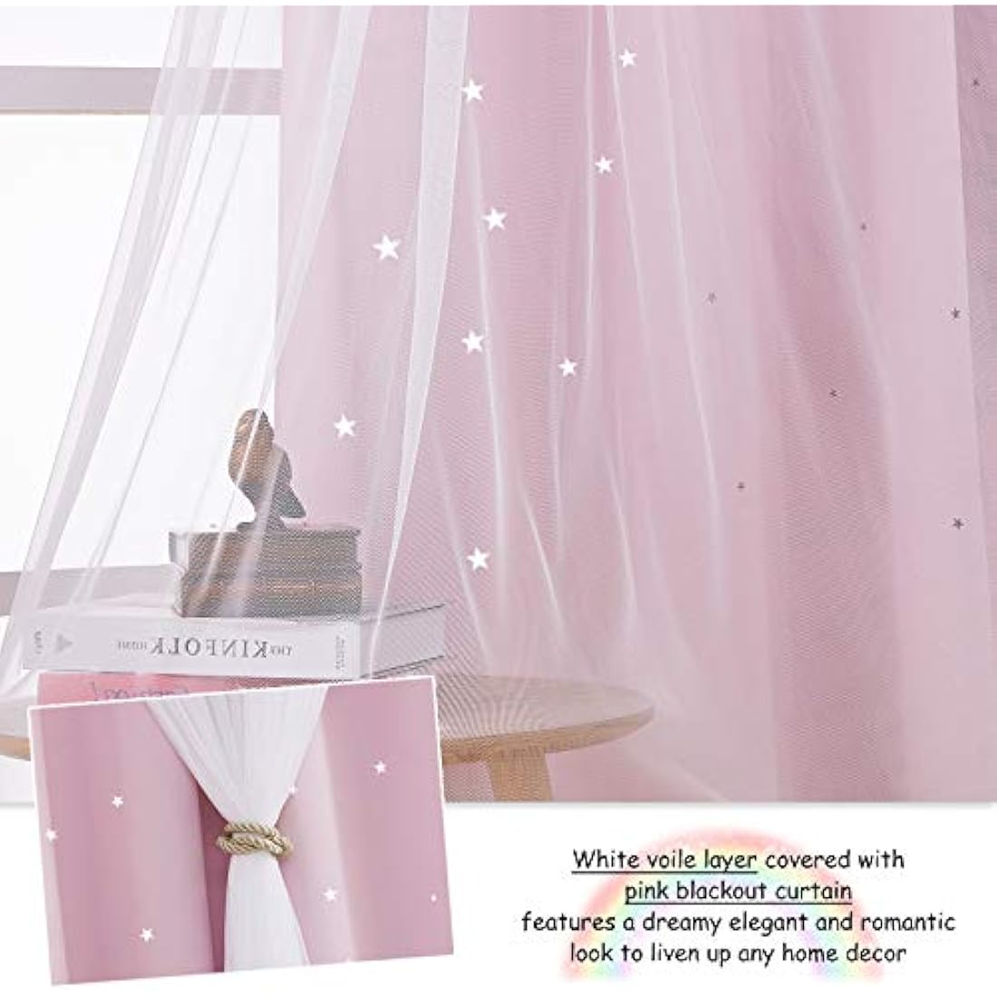 NICETOWN Star Cut Out Blackout Curtains | Pink Thermal 2-Panel Set, 52x63