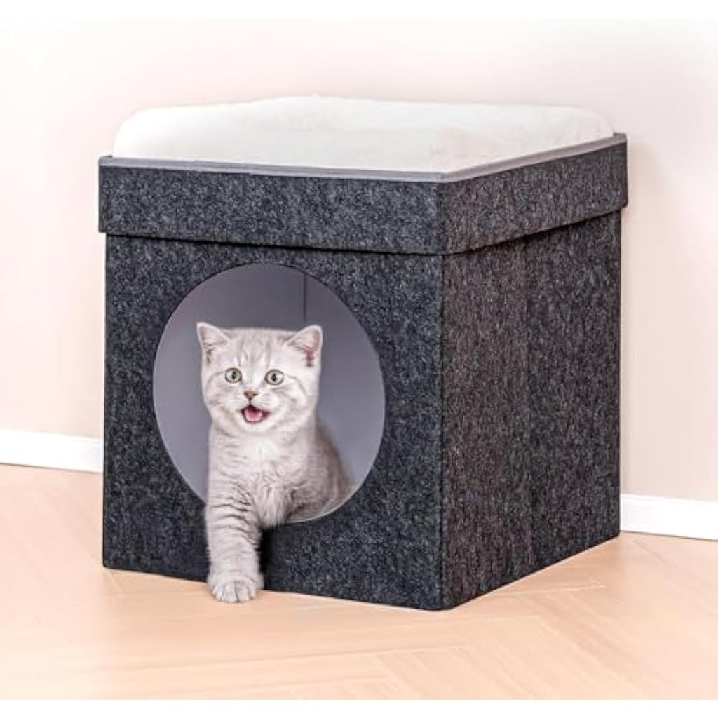 Bonlife Foldable Felt Cat House – Large Indoor Pet Bed with Cushion