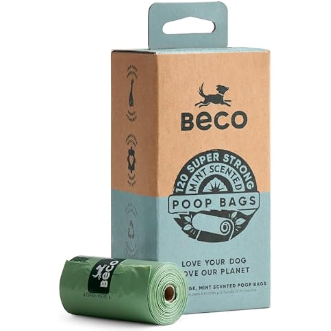 Beco Recycled Dog Poop Bags | Mint Scented & Leakproof | 120 Count