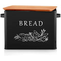 Joyfair Metal Bread Bin with Bamboo Cutting Board Lid – Large Black Box