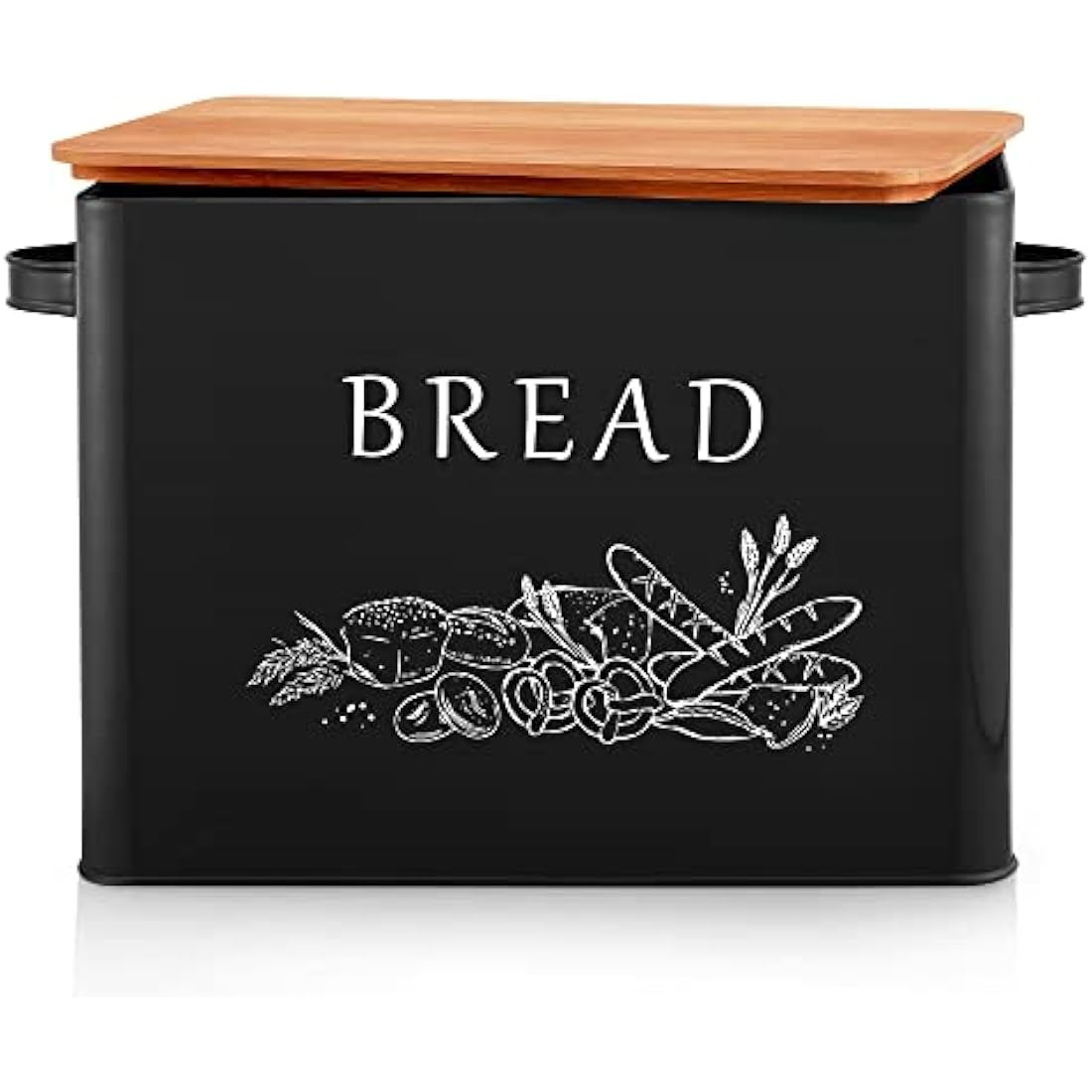 Joyfair Metal Bread Bin with Bamboo Cutting Board Lid – Large Black Box