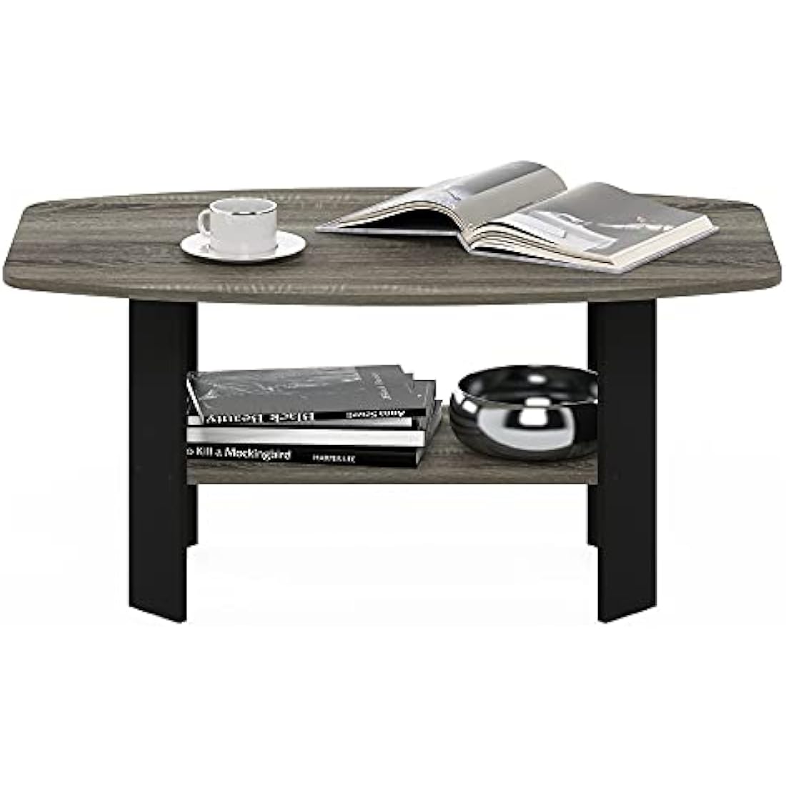 Furinno Simple Design Coffee Table | French Oak & Black Side Table