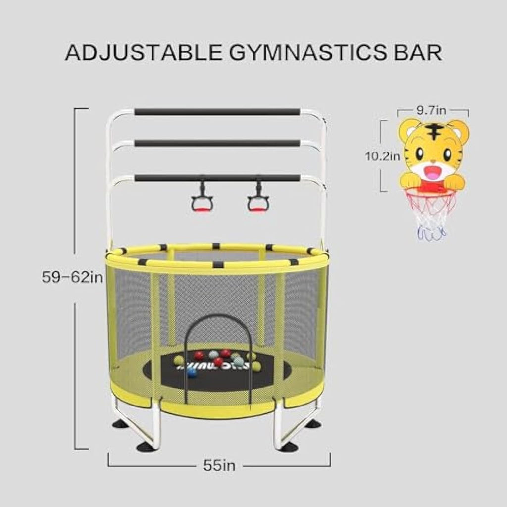 Jolof Store Kids Trampoline with Basketball Hoop and Enclosure