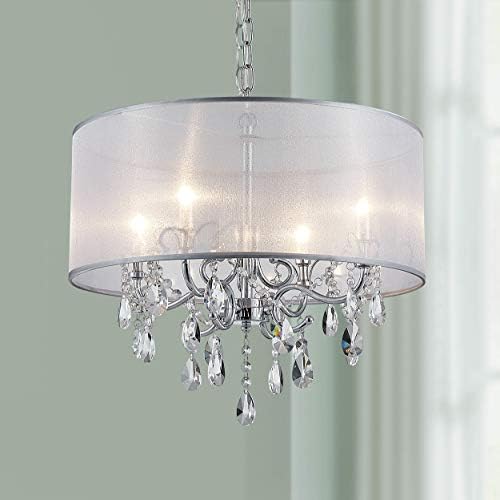 Bestier Crystal Drum Pendant Chandelier | 4-Light Chrome Ceiling Fixture