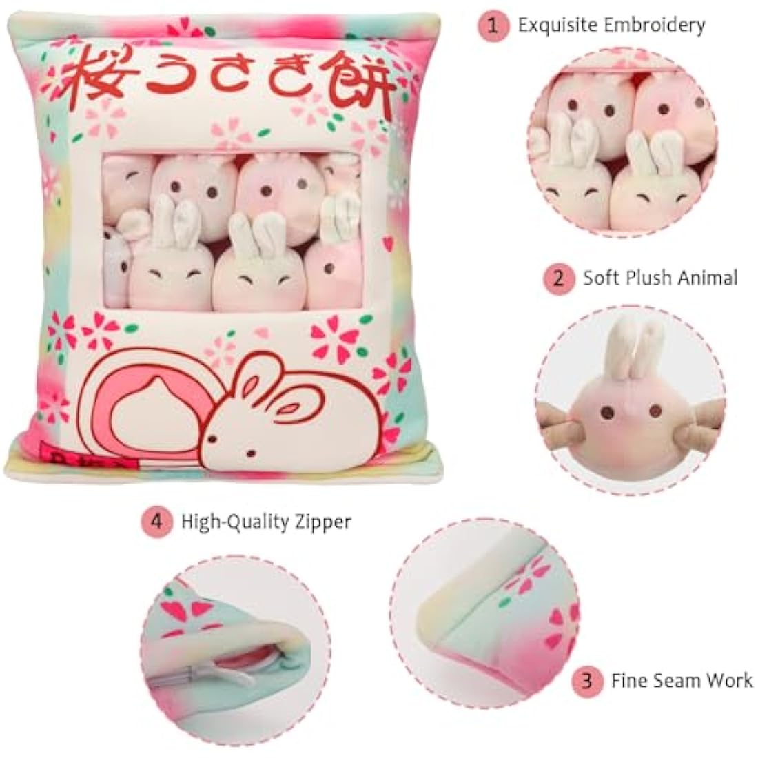 Kawaii Bunny Snack Pillow | 6 Removable Rabbit Plush Toys
