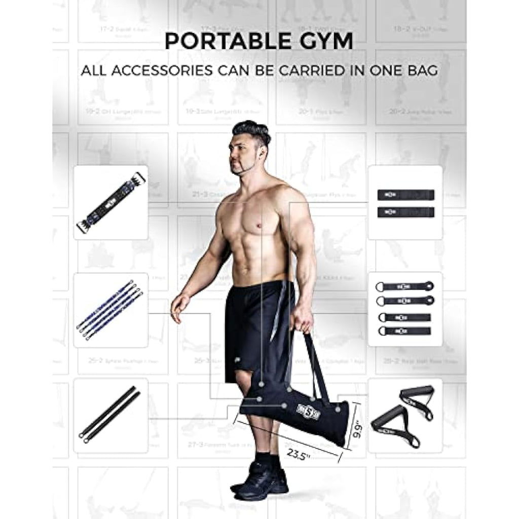 INNSTAR Portable Home Gym Set | Resistance Band Bench Press & Squat Kit