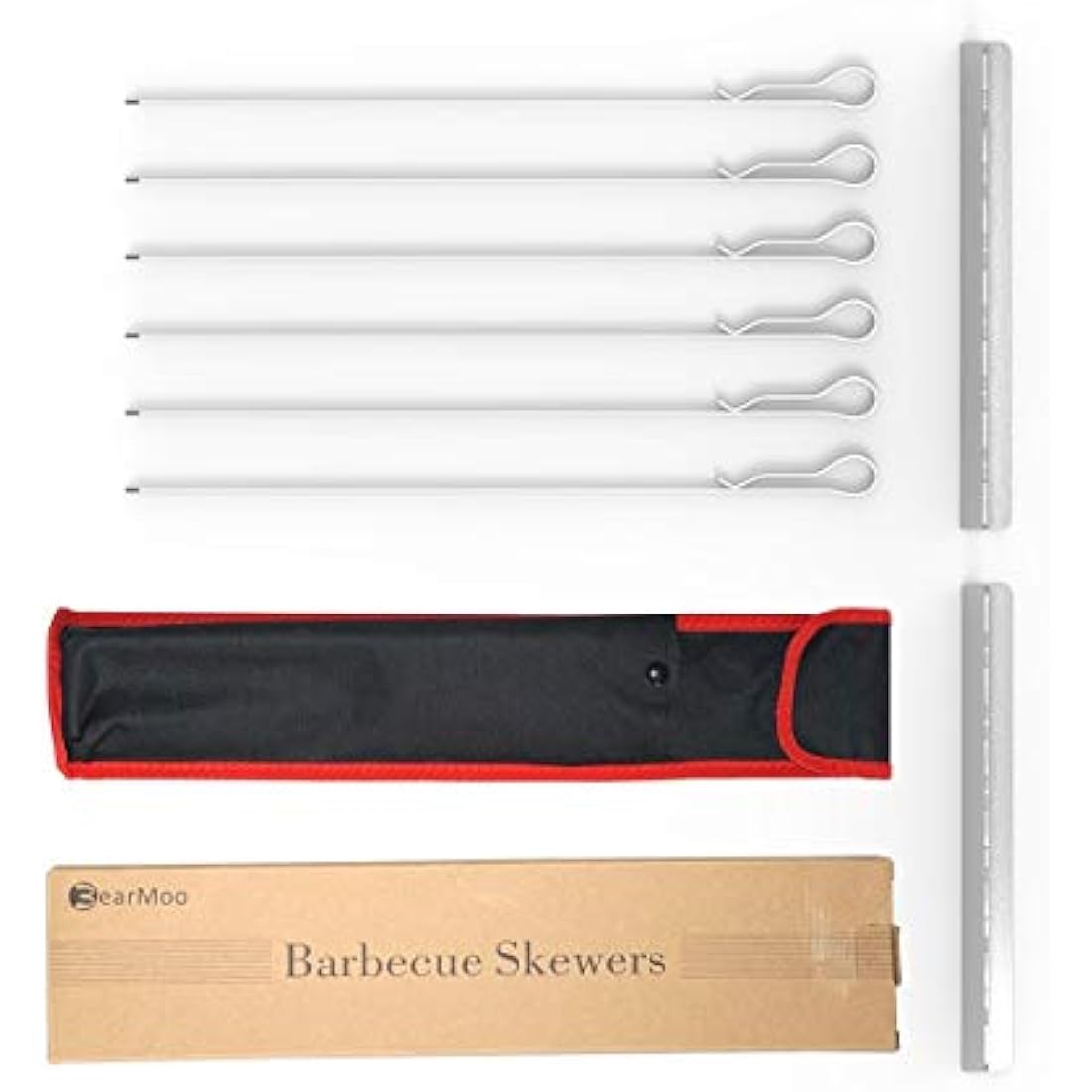 BearMoo 17” Stainless Steel Kebab Skewers with Rack Holder Set, 6PCS