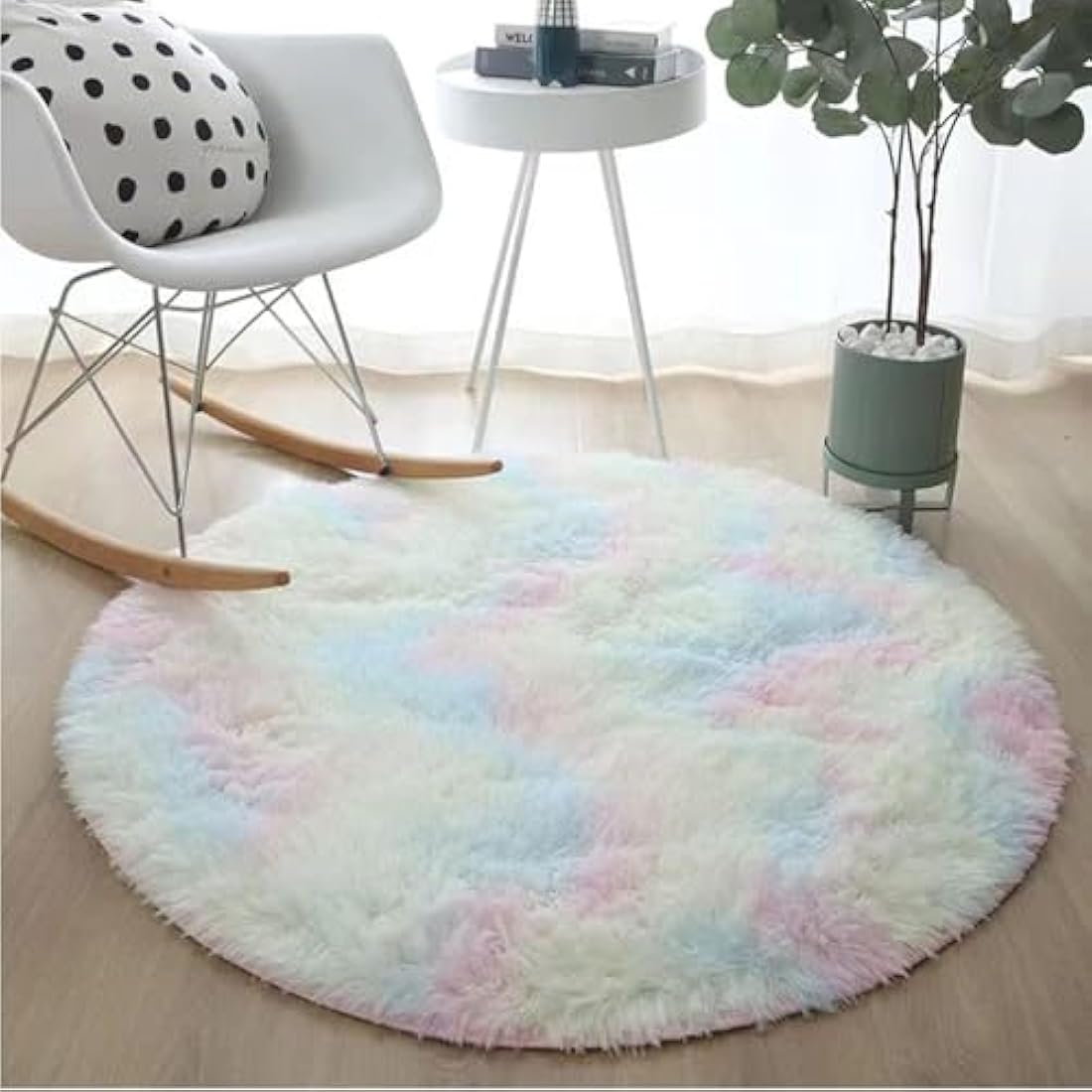Round Rainbow Shaggy Rug – Colorful Kids Nursery Play Mat