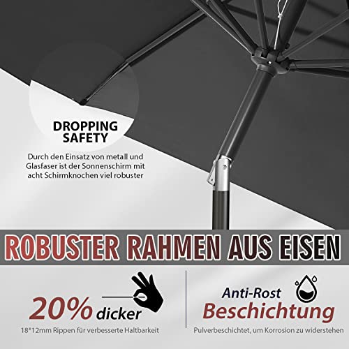 Sekey 270cm Garden Parasol | Grey Round Patio Umbrella with Crank & Tilt