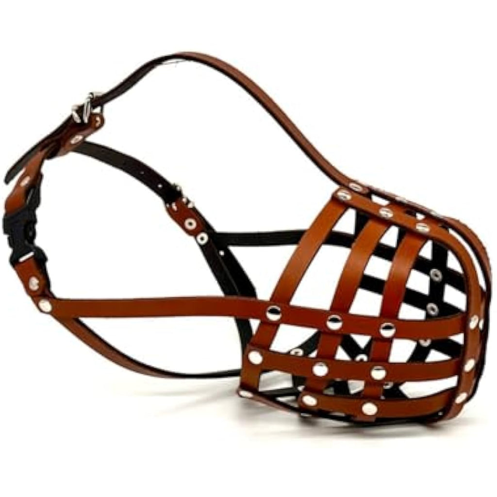 Jolof Store Genuine Leather Dog Muzzle for Bullmastiff – Brown (DB-3)
