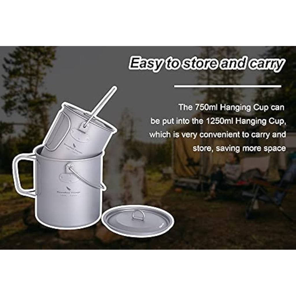 iBasingo 1250ml Titanium Camping Mug | Ultralight Outdoor Pot with Lid