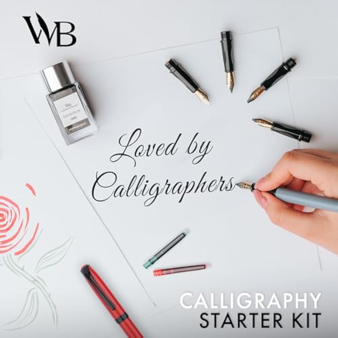 Wordsworth and Black Calligraphy Pen Set – Grey Kit with 60 Ink Cartridges