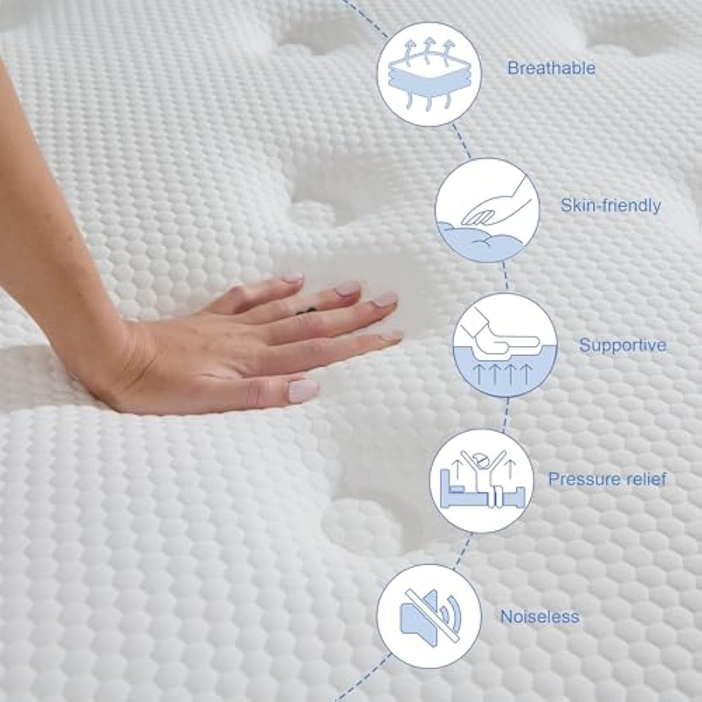 Hiimgo Hybrid Single Mattress | 10.6 Inch Memory Foam & Pocket Springs