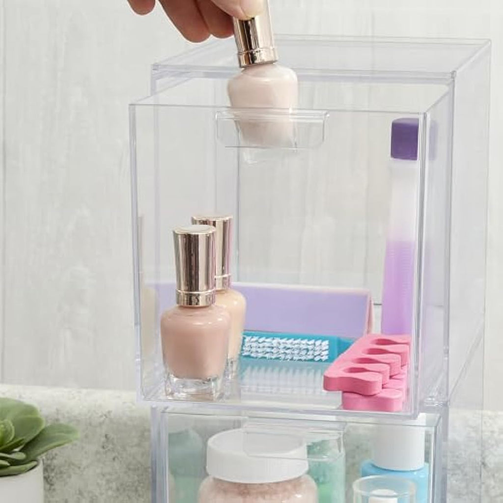 STORi Audrey Clear Stackable Cosmetic Organizer Drawers | Set of 2