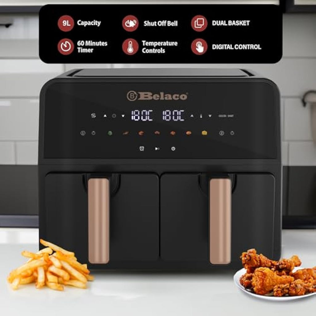 Belaco 9L Dual Zone Air Fryer | Digital Display & 2 Baskets – BEL-AF-03