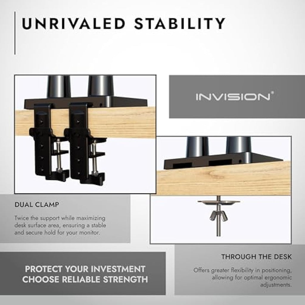 Invision MX900 Dual Monitor Arm – Ergonomic Gas Assisted Mount for 24-35"