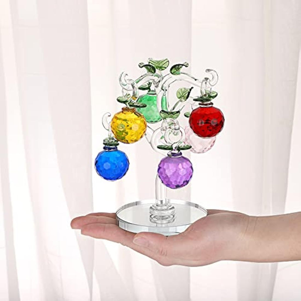 Crystal Glass Apple Tree – Feng Shui Table Decor with 6 Apples