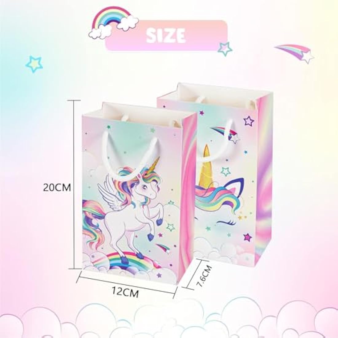 WERNNSAI Unicorn Party Favor Bags - 16PCS Rainbow Gift Bags with Handles