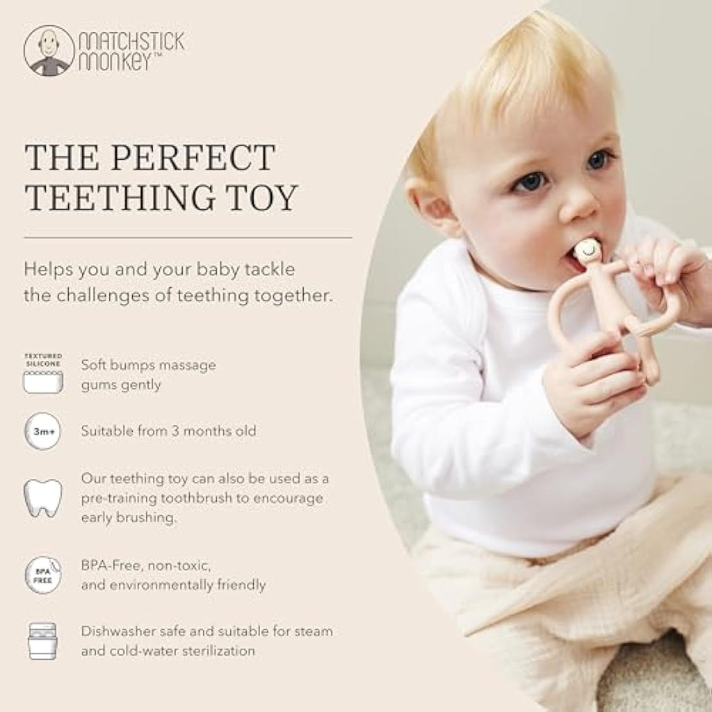 Matchstick Monkey Silicone Teether & Gel Applicator – Dusty Pink