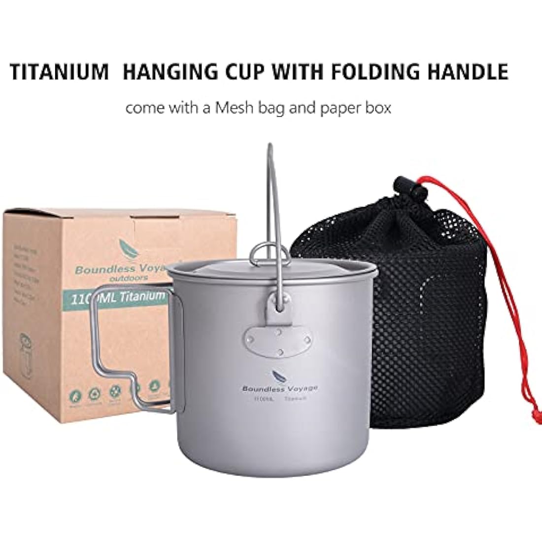iBasingo 1100ml Titanium Mug – Ultralight Camping Cup with Lid